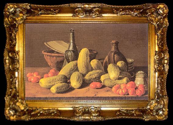 framed  Melendez, Luis Eugenio Still Life with Cucumbers and Tomatoes, ta009-2